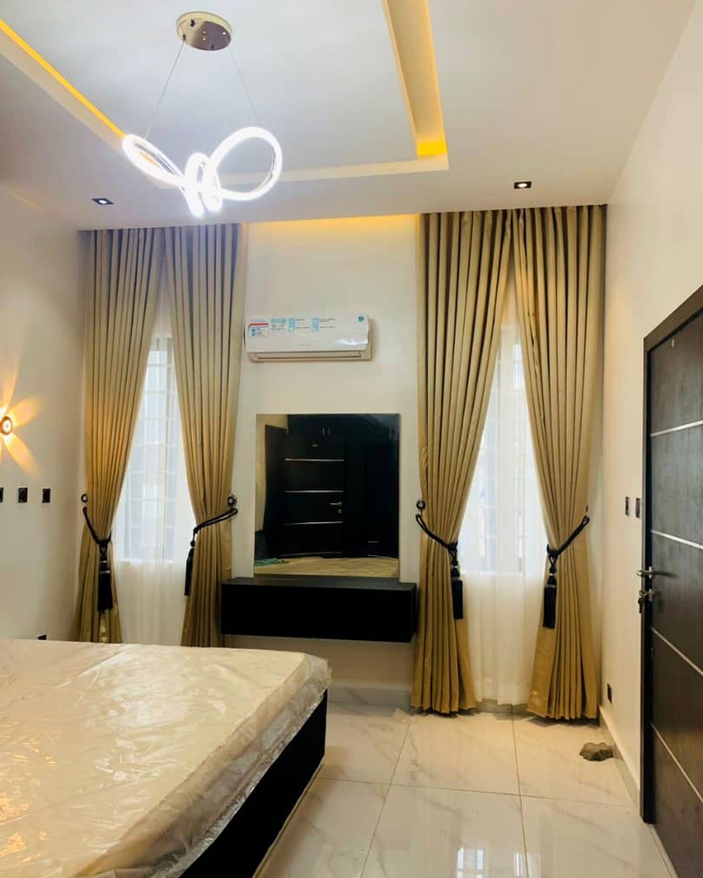 Mustard drapes — bedroom